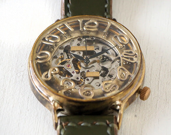 Watanabe Workshop 手工手錶 自動上鍊後蓋鏤空巨型黃銅 42mm 手工縫製皮帶 [NW-BAM040-S] 