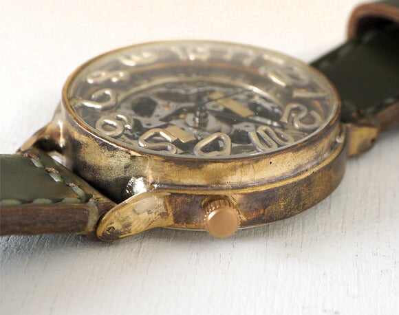 Watanabe workshop handmade watch automatic winding back skeleton jumbo brass 42mm hand-stitched belt [NW-BAM040-S] 