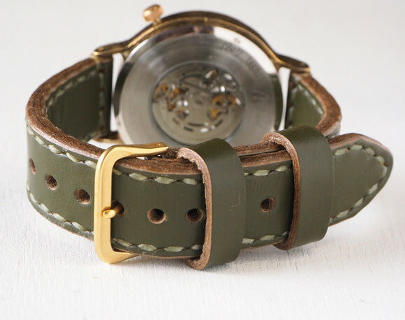 Watanabe workshop handmade watch automatic winding back skeleton jumbo brass 42mm hand-stitched belt [NW-BAM040-S] 