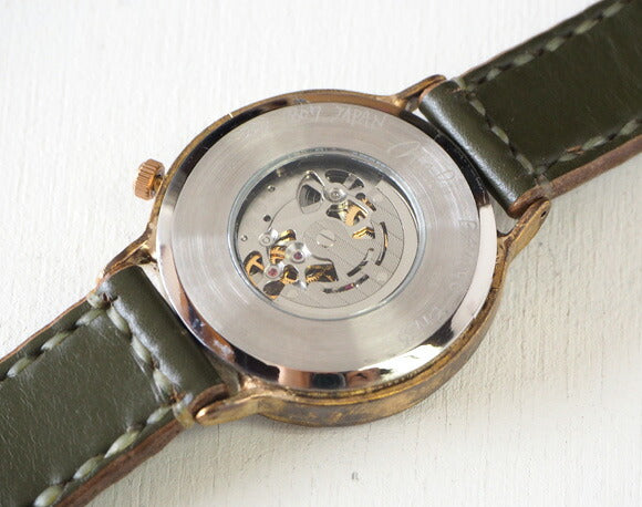 Watanabe workshop handmade watch automatic winding back skeleton jumbo brass 42mm hand-stitched belt [NW-BAM040-S] 