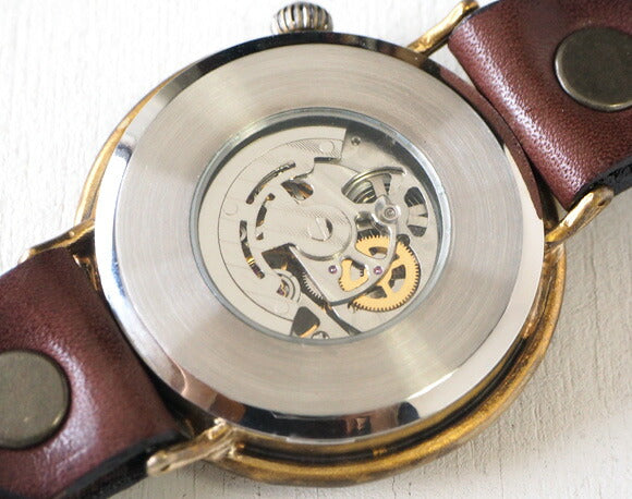 Watanabe workshop handmade watch automatic winding back skeleton jumbo brass plate number face 42mm normal belt [NW-BAM043] 