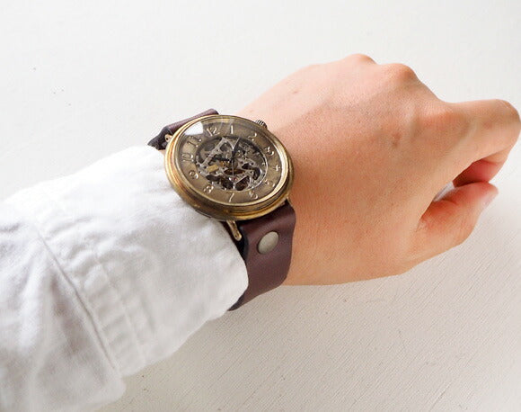 Watanabe workshop handmade watch automatic winding back skeleton jumbo brass plate number face 42mm normal belt [NW-BAM043] 