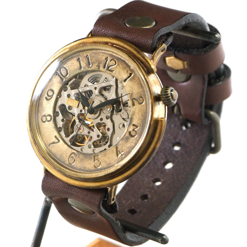 Watanabe workshop handmade watch automatic winding back skeleton jumbo brass plate number face 42mm normal belt [NW-BAM043] 