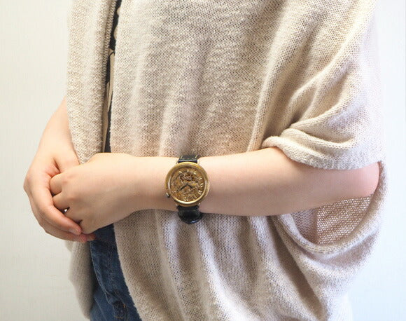 Watanabe workshop handmade watch automatic winding back skeleton jumbo brass plate number face 42mm hand-sewn belt [NW-BAM043-T] 