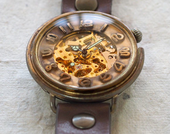渡辺工房 手作り腕時計 自動巻き 裏スケルトン ジャンボブラス saucer [NW-BAM044]