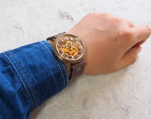 渡辺工房 手作り腕時計 自動巻き 裏スケルトン ジャンボブラス saucer [NW-BAM044]