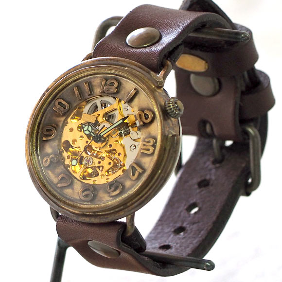 渡辺工房 手作り腕時計 自動巻き 裏スケルトン ジャンボブラス saucer [NW-BAM044]