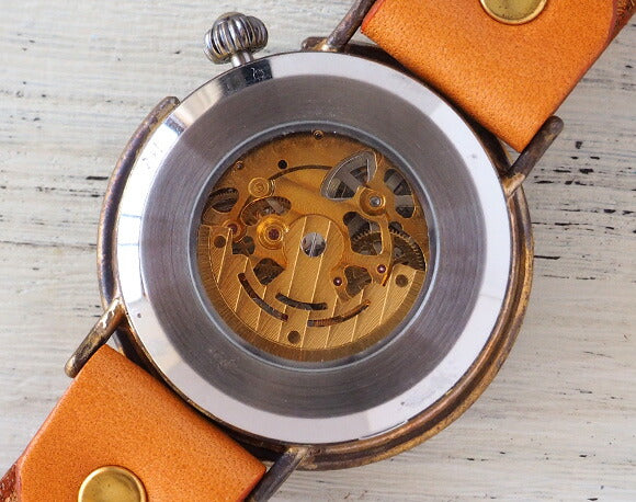 渡辺工房 手作り腕時計 自動巻き 裏スケルトン サークル ジャンボブラス [NW-BAM046]