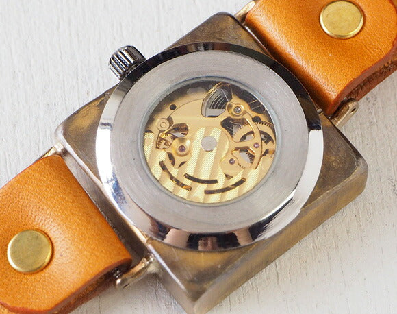 渡辺工房 手作り腕時計 自動巻きスクエア 裏スケルトン “LEFT” ノーマルベルト [NW-BAM049]