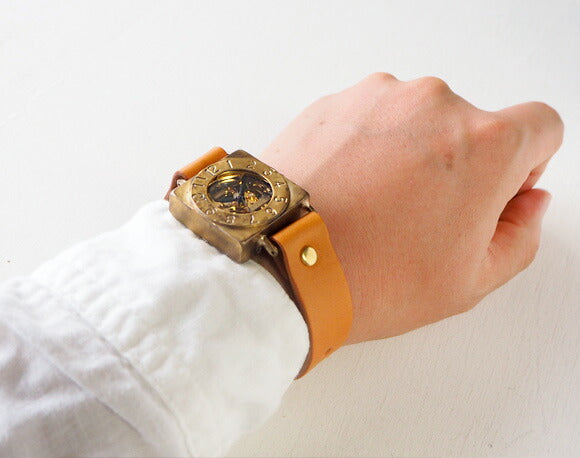 渡辺工房 手作り腕時計 自動巻きスクエア 裏スケルトン “LEFT” ノーマルベルト [NW-BAM049]