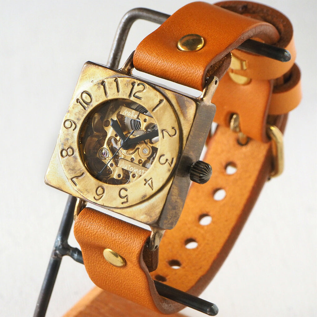 渡辺工房 手作り腕時計 自動巻きスクエア 裏スケルトン “LEFT