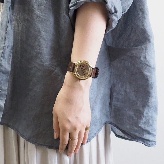 Watanabe Kobo Handmade Watch Automatic Winding Back Skeleton Jumbo Brass “Open Heart” Arabic Numerals [NW-BAM060] 