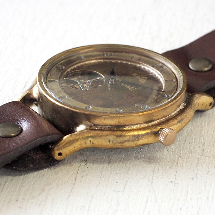 Watanabe Kobo Handmade Watch Automatic Winding Back Skeleton Jumbo Brass “Open Heart” Arabic Numerals [NW-BAM060] 