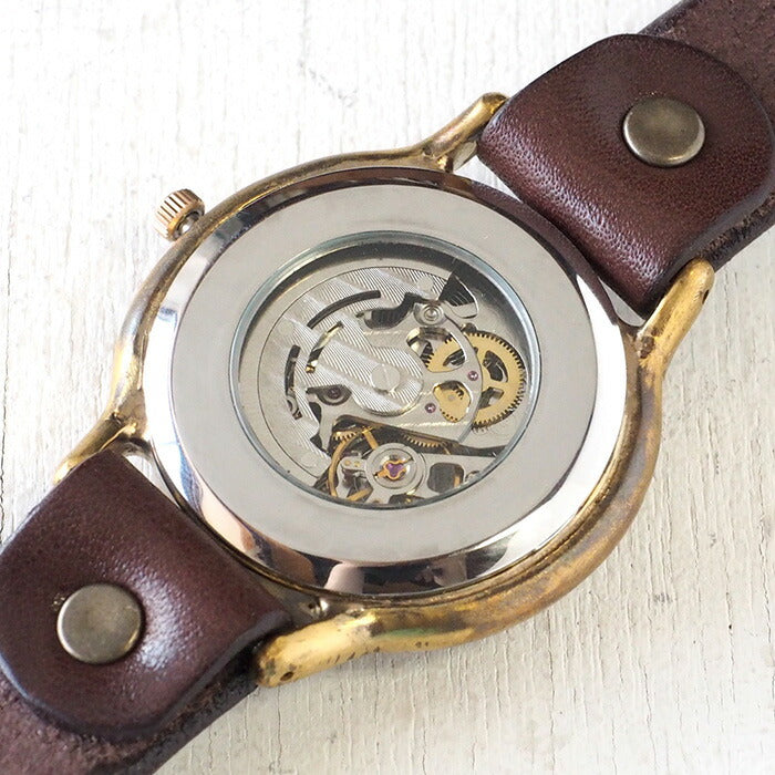 Watanabe Kobo Handmade Watch Automatic Winding Back Skeleton Jumbo Brass “Open Heart” Arabic Numerals [NW-BAM060] 