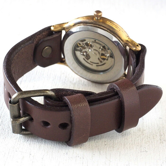 Watanabe Kobo Handmade Watch Automatic Winding Back Skeleton Jumbo Brass “Open Heart” Arabic Numerals [NW-BAM060] 