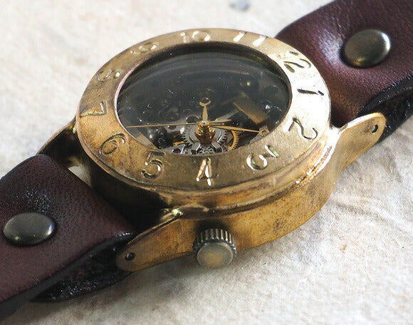 Watanabe Kobo Handmade Wristwatch Manual Winding Type Back Skeleton Explorer2 Men's Brass [NW-BHW014B] 