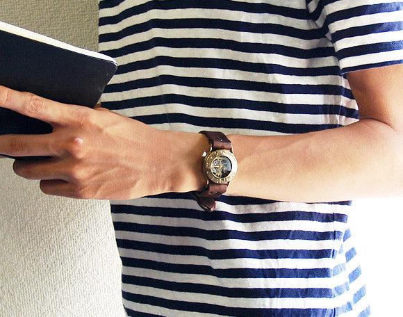 Watanabe Kobo Handmade Wristwatch Manual Winding Type Back Skeleton Explorer2 Men's Brass [NW-BHW014B] 