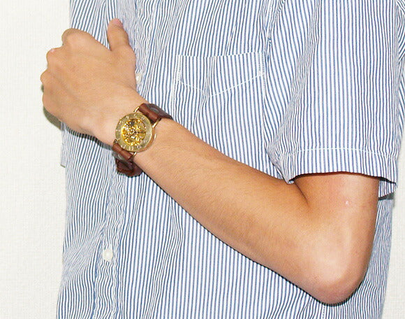 Watanabe Kobo Handmade Wristwatch Manual Winding Type Back Skeleton Jumbo Brass [NW-BHW048] 