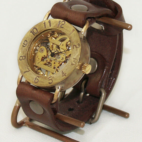 Watanabe Kobo Handmade Wristwatch Manual Winding Type Back Skeleton Jumbo Brass [NW-BHW048] 