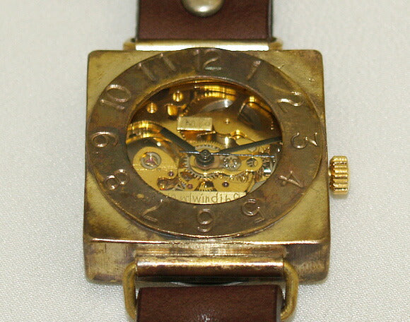 Watanabe Kobo Handmade Wristwatch Manual Winding Type Back Skeleton Square Men's Brass [NW-BHW049] 