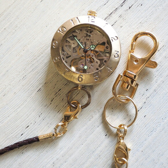 渡辺工房 手作り懐中時計 手巻き裏スケルトン ジャンボブラス [NW-BHW056]
