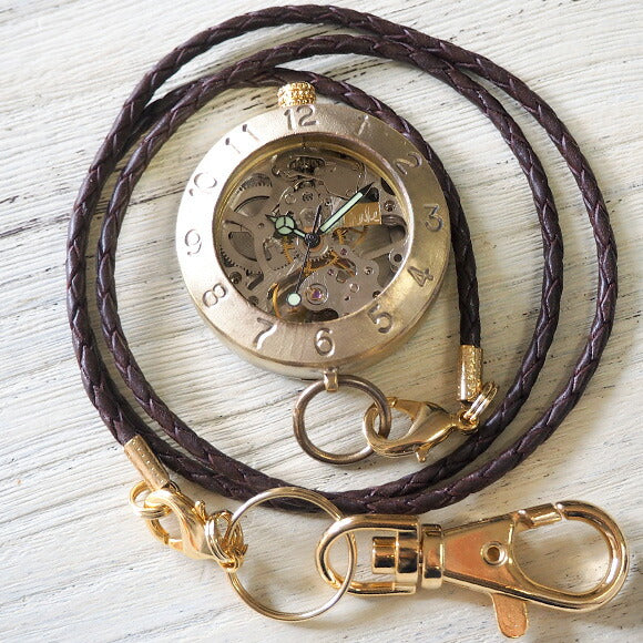 渡辺工房 手作り懐中時計 手巻き裏スケルトン ジャンボブラス [NW-BHW056]