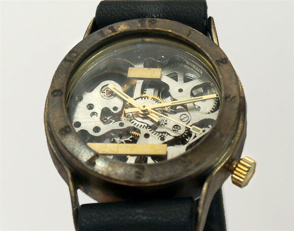 Watanabe Kobo Handmade Wristwatch Manual Winding Type Back Skeleton “Explorer” Men's Brass [NW-BHW057] 