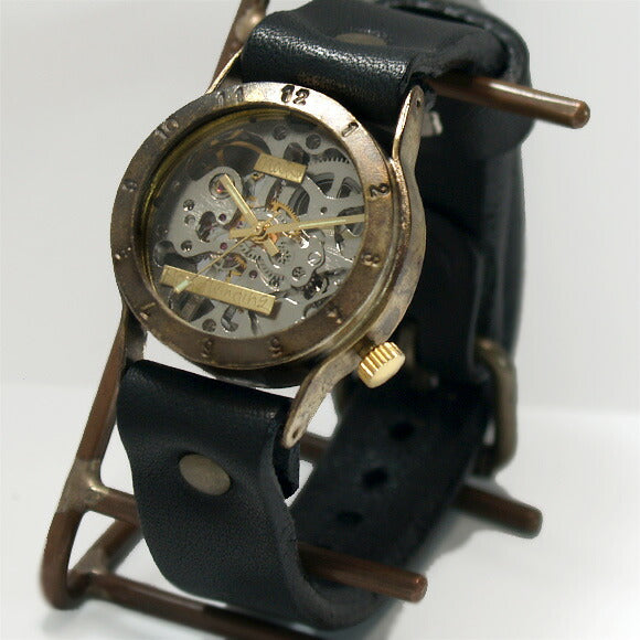 Watanabe Kobo Handmade Wristwatch Manual Winding Type Back Skeleton “Explorer” Men's Brass [NW-BHW057] 