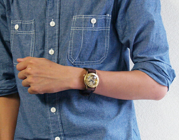 Watanabe Koubou Handmade Wristwatch Manual Winding Type Back Skeleton “Explorer” Jumbo Brass [NW-BHW058] 