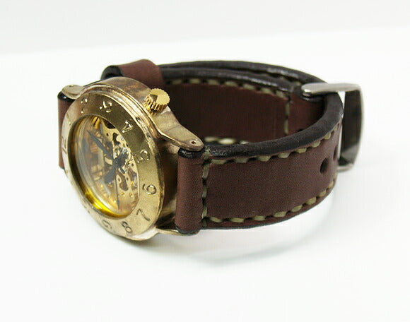 Watanabe Koubou Handmade Wristwatch Manual Winding Type Back Skeleton “Explorer” Jumbo Brass [NW-BHW058] 