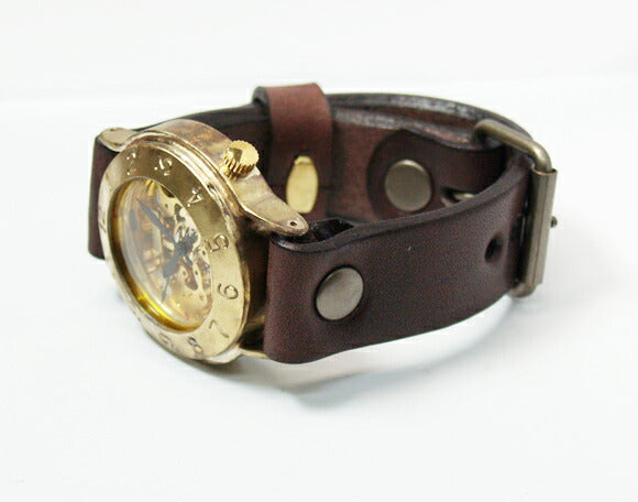 Watanabe Koubou Handmade Wristwatch Manual Winding Type Back Skeleton “Explorer” Jumbo Brass [NW-BHW058] 