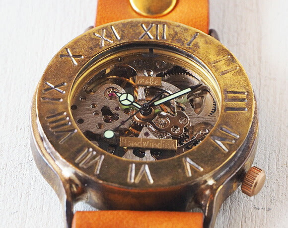 渡辺工房 手作り腕時計 手巻き式 裏スケルトン ローマ数字 36mm [NW-BHW058B]