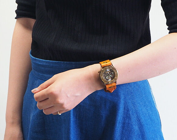 渡辺工房 手作り腕時計 手巻き式 裏スケルトン ローマ数字 36mm [NW-BHW058B]