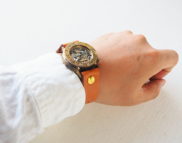 Watanabe Kobo Handmade Wristwatch Manual Winding Type Back Skeleton Roman Numerals 36mm [NW-BHW058B] 