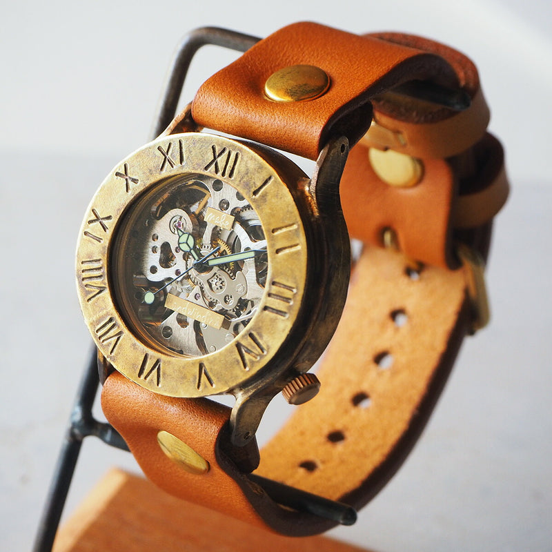 渡辺工房 手作り腕時計 手巻き式 裏スケルトン ローマ数字 36mm [NW-BHW058B]