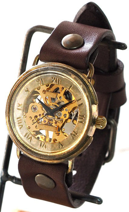 Watanabe Kobo Handmade Watch Back Skeleton Manual Winding Jumbo Brass Roman Numerals [NW-BHW059] 