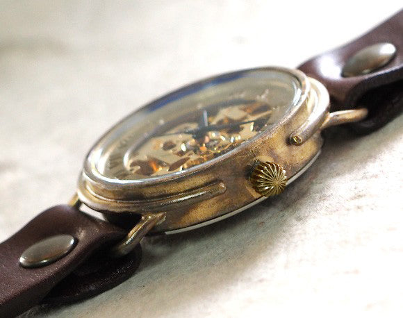 Watanabe Kobo Handmade Watch Back Skeleton Manual Winding Jumbo Brass Roman Numerals [NW-BHW059] 