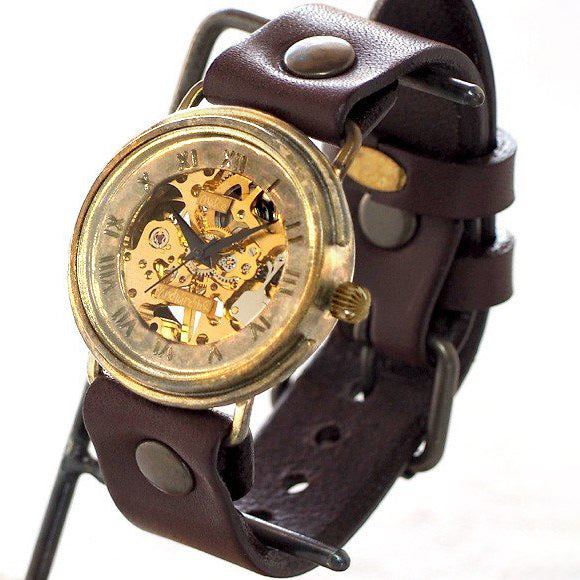 Watanabe Kobo Handmade Watch Back Skeleton Manual Winding Jumbo Brass Roman Numerals [NW-BHW059] 