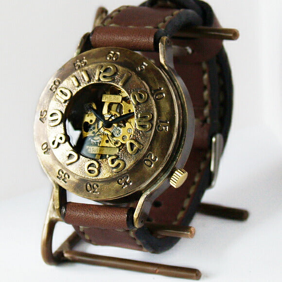 Watanabe Koubou Handmade Wristwatch Manual Winding Gunboat Jumbo Brass Back Skeleton [NW-BHW061] 