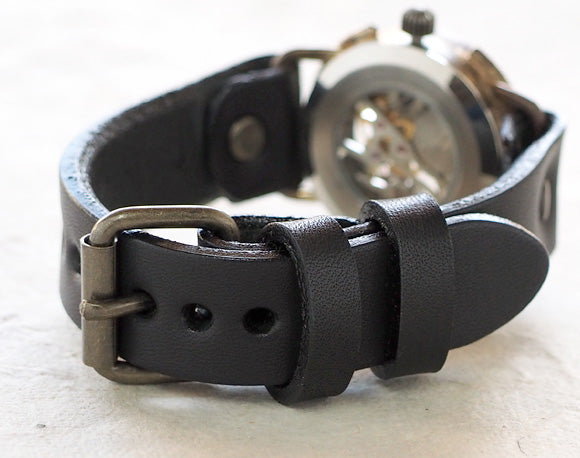 渡辺工房 手作り腕時計 裏スケルトン 手巻き式 メンズブラス ローマ数字 [NW-BHW063]