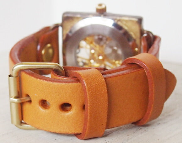 渡辺工房 手作り腕時計 手巻き式 裏スケルトン スクエア ジャンボブラス [NW-BHW085]