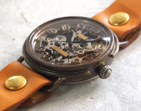 Watanabe Kobo Handmade Wristwatch Manual Winding Type Back Skeleton Circle Jumbo Brass [NW-BHW086] 
