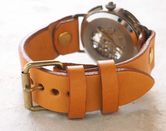 Watanabe Kobo Handmade Wristwatch Manual Winding Type Back Skeleton Circle Jumbo Brass [NW-BHW086] 