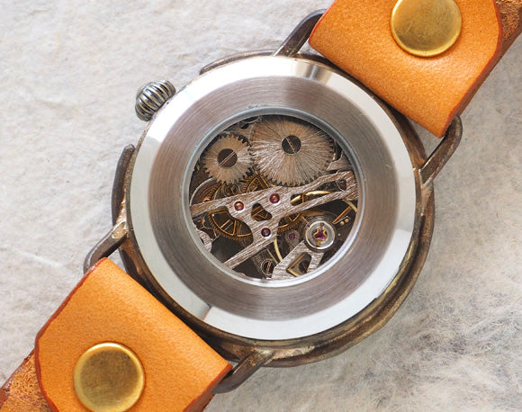Watanabe Kobo Handmade Wristwatch Manual Winding Type Back Skeleton Circle Jumbo Brass [NW-BHW086] 