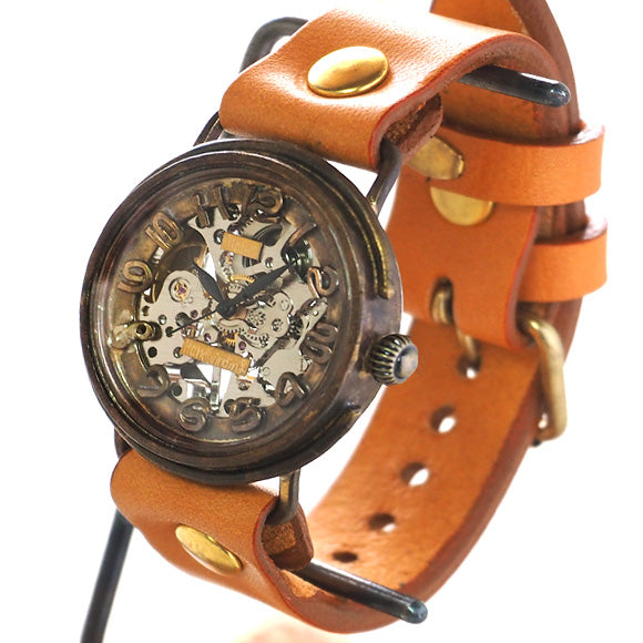 Watanabe Kobo Handmade Wristwatch Manual Winding Type Back Skeleton Circle Jumbo Brass [NW-BHW086] 
