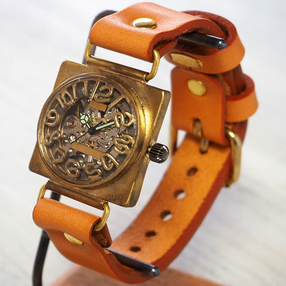 【渡辺工房】 スケルトン式ブラウンレザー腕時計 渡辺工房】 スケルトン式ブラウンレザー腕時計