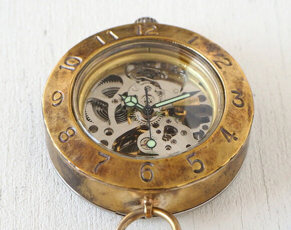 渡辺工房 手作り懐中時計 手巻き裏スケルトン ジャンボブラス 40mm [NW-BHW111]