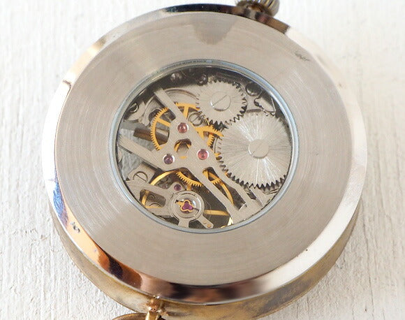 渡辺工房 手作り懐中時計 手巻き裏スケルトン ジャンボブラス 40mm [NW-BHW111]