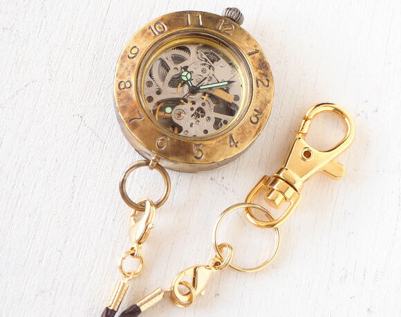 渡辺工房 手作り懐中時計 手巻き裏スケルトン ジャンボブラス 40mm [NW-BHW111]