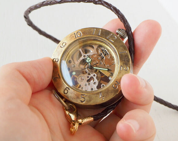 Watanabe Kobo Handmade Pocket Watch Manual Winding Back Skeleton Jumbo Brass 40mm [NW-BHW111] 